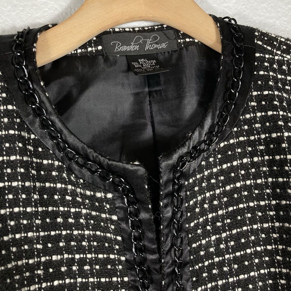 Tweed Blazer Jacket Size 10 Womens Black Chain Trim Career Office Boardroom Boss
